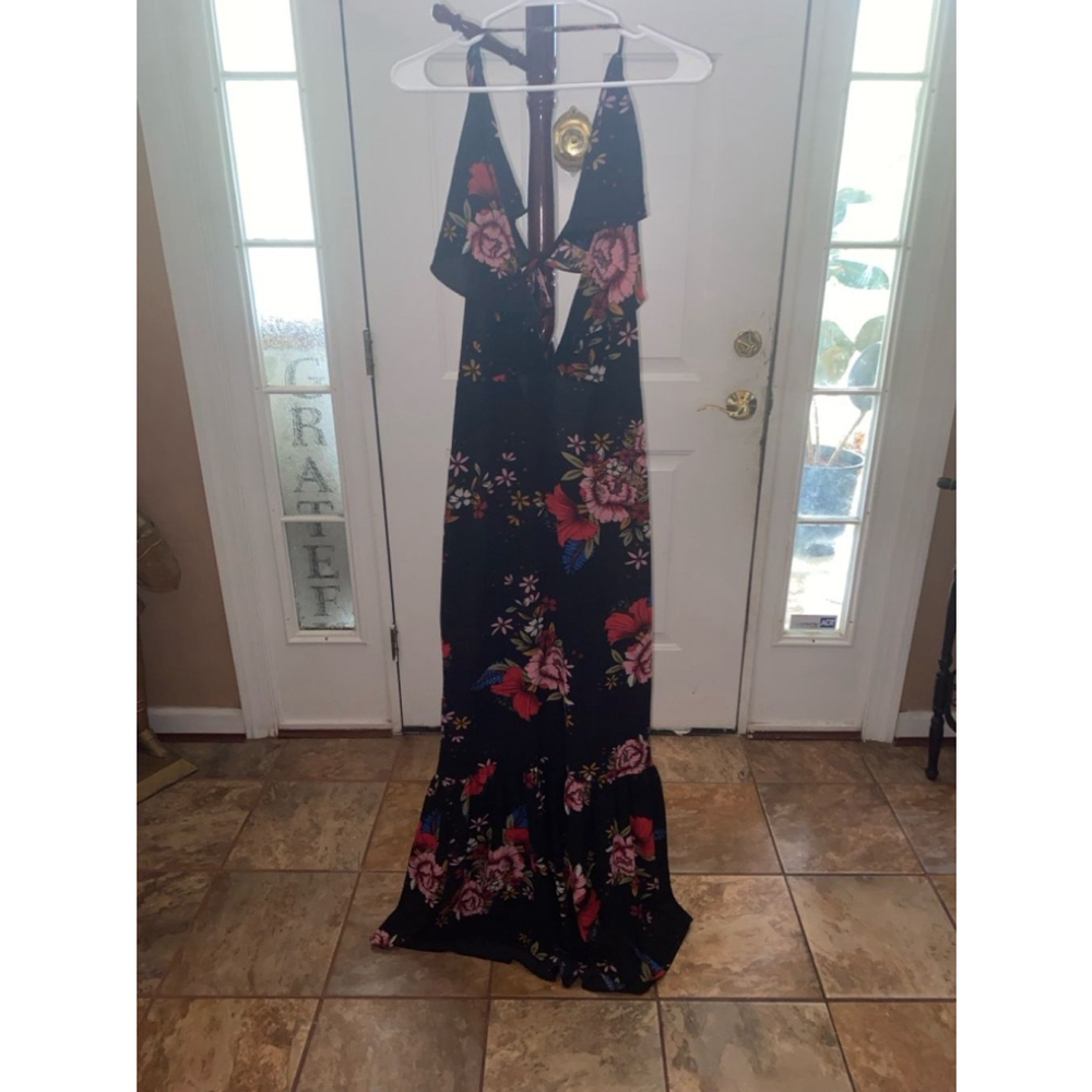 Women's Nasty Gal Floral Maxi Dress Size 12 Black Pink